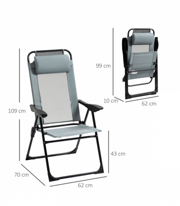 Set of 2 Metal Portable Folding Recliner w/ Adjustable Backrest, Grey