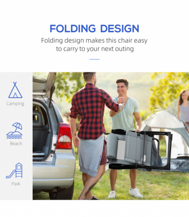 Set of 2 Metal Portable Folding Recliner w/ Adjustable Backrest, Grey