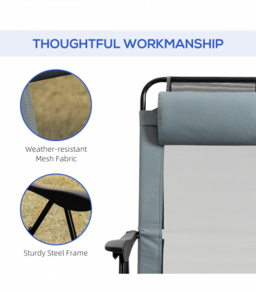 Set of 2 Metal Portable Folding Recliner w/ Adjustable Backrest, Grey