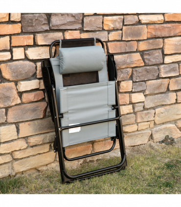 Set of 2 Metal Portable Folding Recliner w/ Adjustable Backrest, Grey