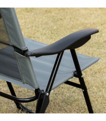 Set of 2 Metal Portable Folding Recliner w/ Adjustable Backrest, Grey