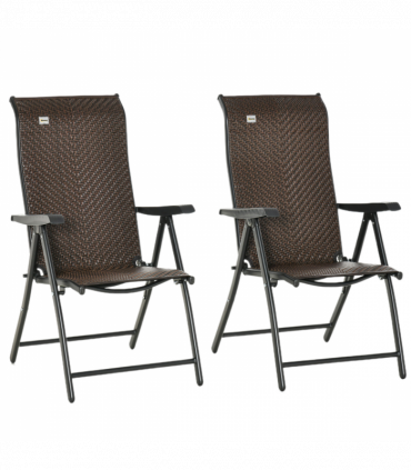 Set of 2 Outdoor Patio PE Rattan Dining Armrests Chair Adjustable Red Brown