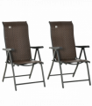 Set of 2 Outdoor Patio PE Rattan Dining Armrests Chair Adjustable Red Brown