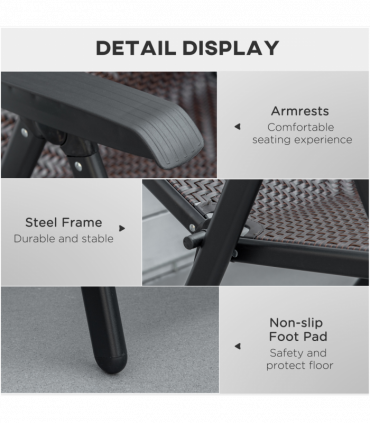 Set of 2 Outdoor Patio PE Rattan Dining Armrests Chair Adjustable Red Brown