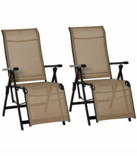 Set of 2 Outdoor Sun Lounger Adjustable Chaise Reclining Lounge Chairs , Beige
