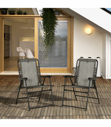 Set of 2 Patio Folding Dining Chair Set Garden Outdoor Grey