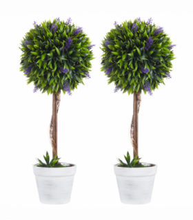 Set of 2 Potted Artificial Plants Ball Tree with Lavender Flowers, 60cm