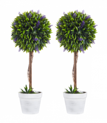 Set of 2 Potted Artificial Plants Ball Tree with Lavender Flowers, 60cm
