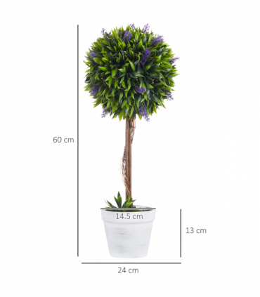 Set of 2 Potted Artificial Plants Ball Tree with Lavender Flowers, 60cm