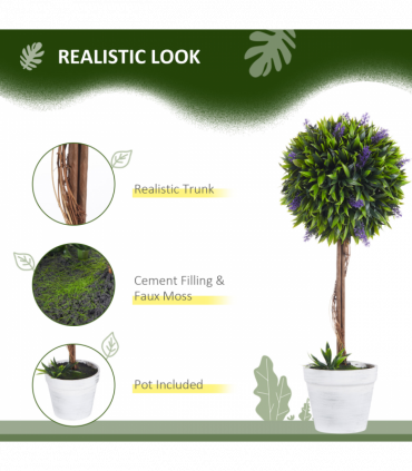 Set of 2 Potted Artificial Plants Ball Tree with Lavender Flowers, 60cm