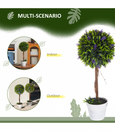 Set of 2 Potted Artificial Plants Ball Tree with Lavender Flowers, 60cm