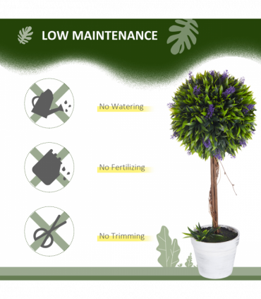 Set of 2 Potted Artificial Plants Ball Tree with Lavender Flowers, 60cm