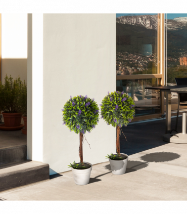 Set of 2 Potted Artificial Plants Ball Tree with Lavender Flowers, 60cm