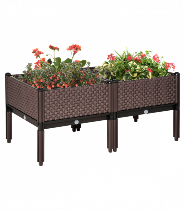 Set of 2 Raised Bed, Elevated Planter Box & Self-Watering Design & Drainage Holes