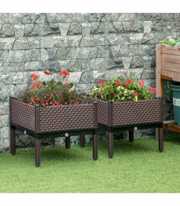 Set of 2 Raised Bed, Elevated Planter Box & Self-Watering Design & Drainage Holes