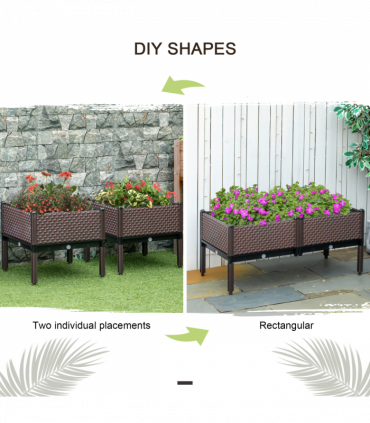 Set of 2 Raised Bed, Elevated Planter Box & Self-Watering Design & Drainage Holes