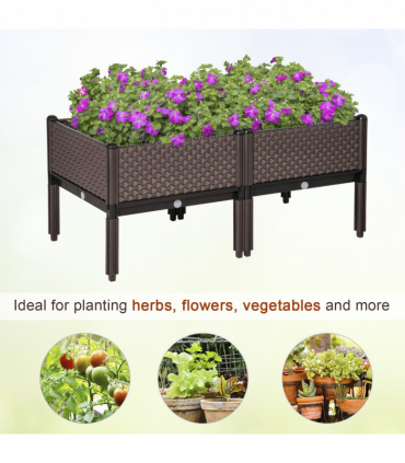 Set of 2 Raised Bed, Elevated Planter Box & Self-Watering Design & Drainage Holes