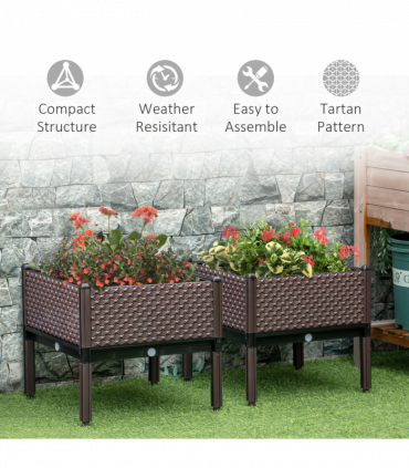 Set of 2 Raised Bed, Elevated Planter Box & Self-Watering Design & Drainage Holes