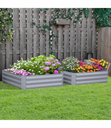 Set of 2 Raised Garden Bed, Galvanized Steel Frame 1m x 1m x 0.3m