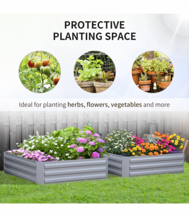 Set of 2 Raised Garden Bed, Galvanized Steel Frame 1m x 1m x 0.3m