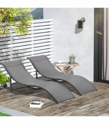 Set of 2 S-shaped Zero Gravity recliners 165x61x63cm Dark Grey