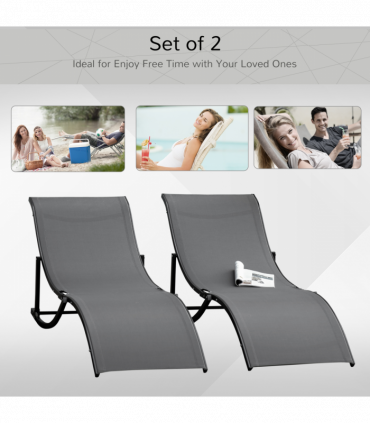 Set of 2 S-shaped Zero Gravity recliners 165x61x63cm Dark Grey