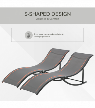 Set of 2 S-shaped Zero Gravity recliners 165x61x63cm Dark Grey