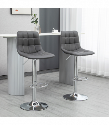 Set of 2, Adjustable Breakfast Dining Stools Swivel and Footrest, Grey