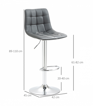 Set of 2, Adjustable Breakfast Dining Stools Swivel and Footrest, Grey