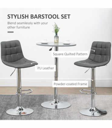 Set of 2, Adjustable Breakfast Dining Stools Swivel and Footrest, Grey