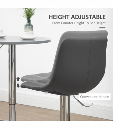 Set of 2, Adjustable Breakfast Dining Stools Swivel and Footrest, Grey