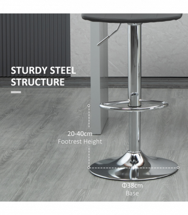 Set of 2, Adjustable Breakfast Dining Stools Swivel and Footrest, Grey
