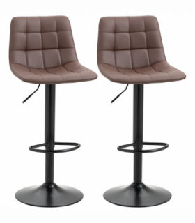 Set of 2, Adjustable Stools  Swivel and Footrest for Home Pub Area, Brown