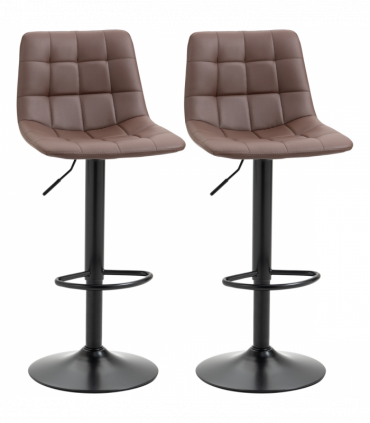 Set of 2, Adjustable Stools  Swivel and Footrest for Home Pub Area, Brown