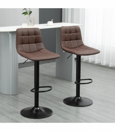 Set of 2, Adjustable Stools  Swivel and Footrest for Home Pub Area, Brown