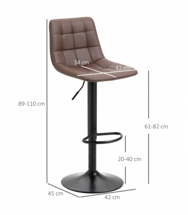 Set of 2, Adjustable Stools  Swivel and Footrest for Home Pub Area, Brown