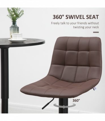 Set of 2, Adjustable Stools  Swivel and Footrest for Home Pub Area, Brown