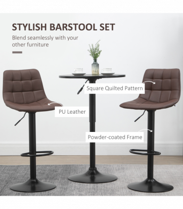 Set of 2, Adjustable Stools  Swivel and Footrest for Home Pub Area, Brown