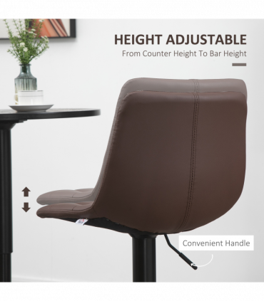 Set of 2, Adjustable Stools  Swivel and Footrest for Home Pub Area, Brown