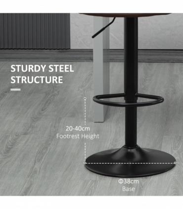 Set of 2, Adjustable Stools  Swivel and Footrest for Home Pub Area, Brown