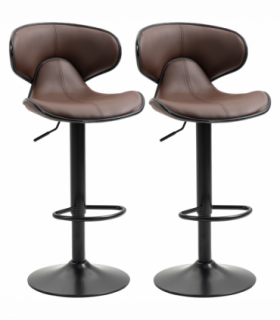 Set of 2, Barstools with Footrest and Backrest, Steel Frame Gas Lift Brown