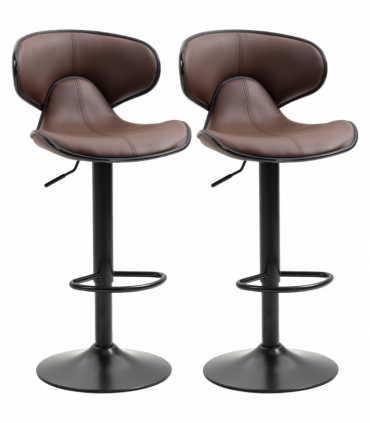 Set of 2, Barstools with Footrest and Backrest, Steel Frame Gas Lift Brown