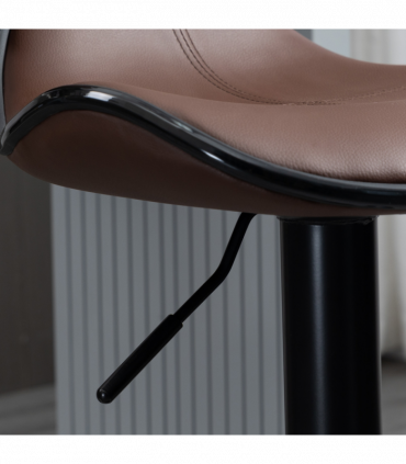 Set of 2, Barstools with Footrest and Backrest, Steel Frame Gas Lift Brown