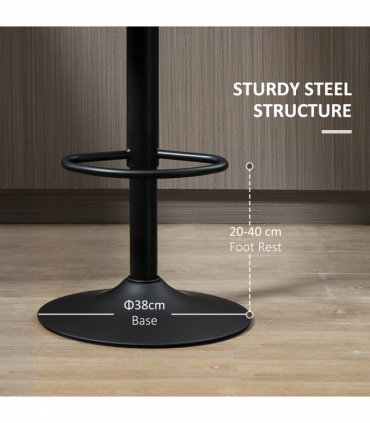 Set of 2, Barstools with Footrest and Backrest, Steel Frame Gas Lift Brown