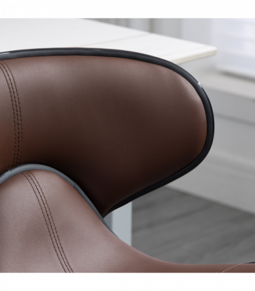 Set of 2, Barstools with Footrest and Backrest, Steel Frame Gas Lift Brown