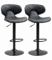 Set of 2, Barstools with Footrest and Backrest, Steel Frame Gas Lift Grey