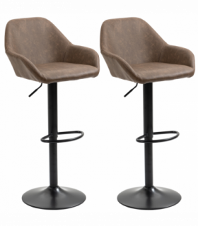 Set of 2, Swivel Barstools Footrest Backrest, PU Leather and Steel Brown