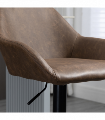 Set of 2, Swivel Barstools Footrest Backrest, PU Leather and Steel Brown