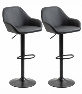 Set of 2, Swivel Barstools with Footrest and Backrest, PU Leather Black