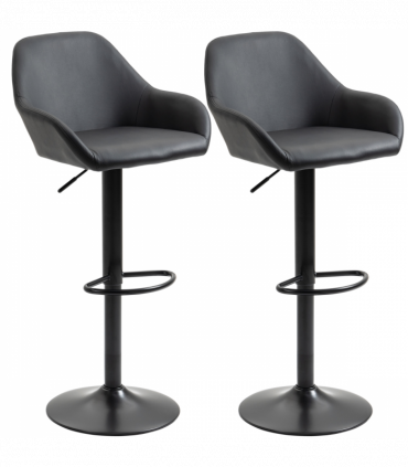 Set of 2, Swivel Barstools with Footrest and Backrest, PU Leather Black